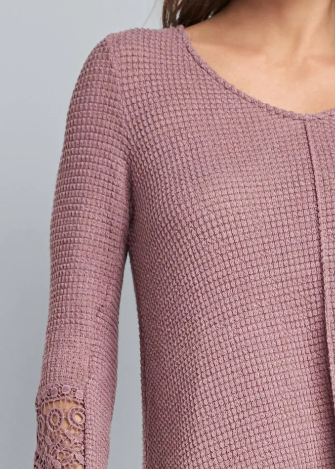 CASUAL WAFFLE KNIT TOP Mauve Women VENUS Casual Tops