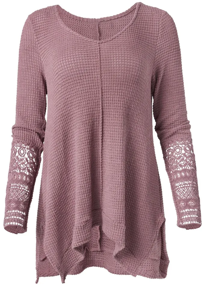 CASUAL WAFFLE KNIT TOP Mauve Women VENUS Casual Tops