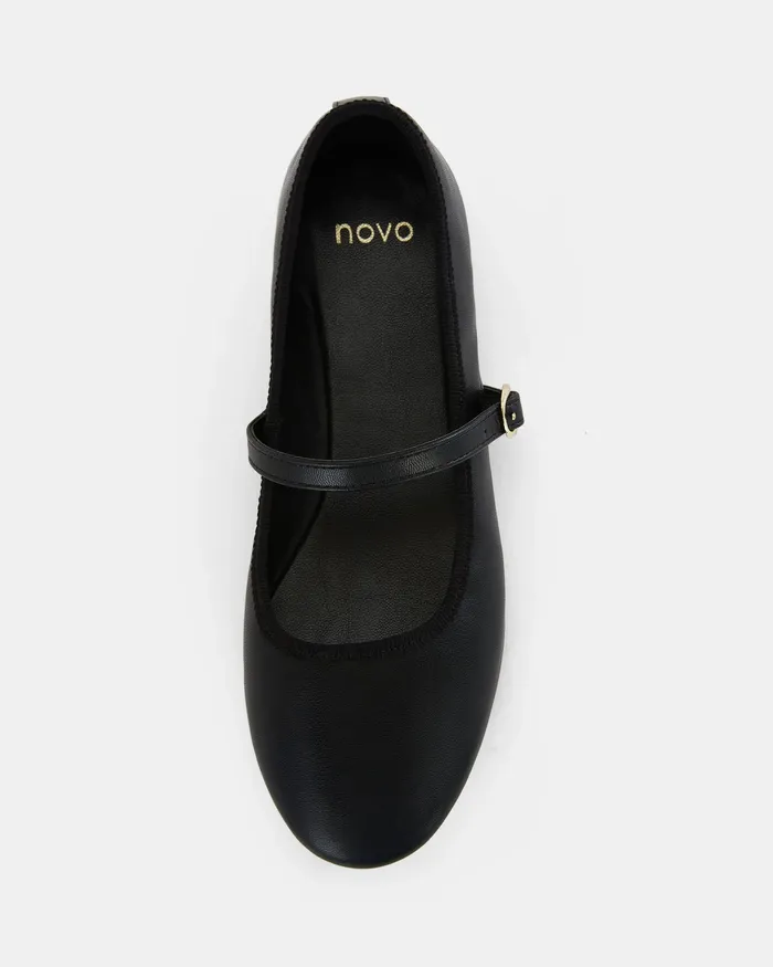 CATIA Black Smooth Ballet Flats Women Casuals NOVO Shoes