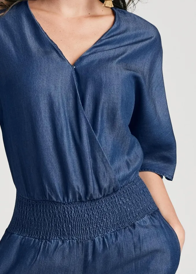 CHAMBRAY JUMPSUIT Dark Wash Women VENUS Casual Jumpsuits and Rompers