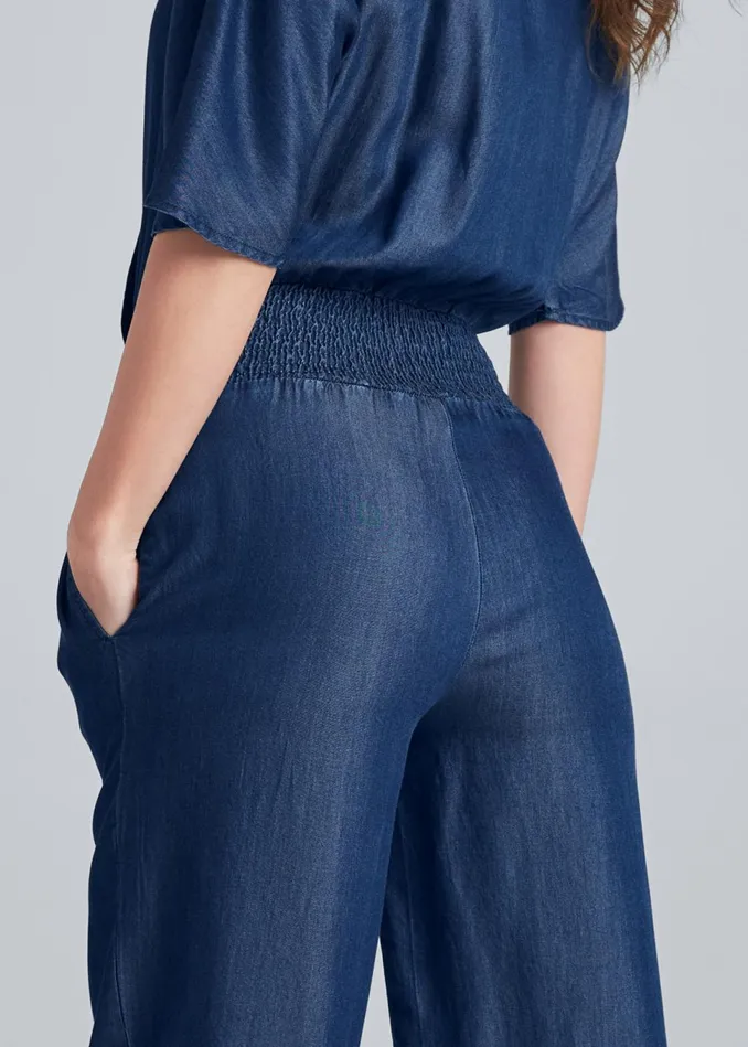 CHAMBRAY JUMPSUIT Dark Wash Women VENUS Casual Jumpsuits and Rompers