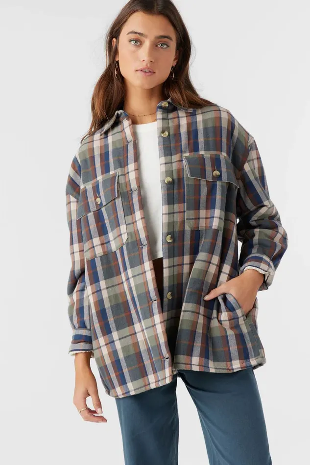 CHANCE HIGH PILE LINED FLANNEL JACKET Oil Green Women O039NEILL Clothing