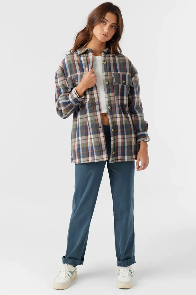 CHANCE HIGH PILE LINED FLANNEL JACKET Oil Green Women O039NEILL Clothing