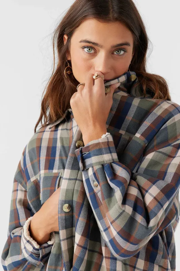 CHANCE HIGH PILE LINED FLANNEL JACKET Oil Green Women O039NEILL Clothing