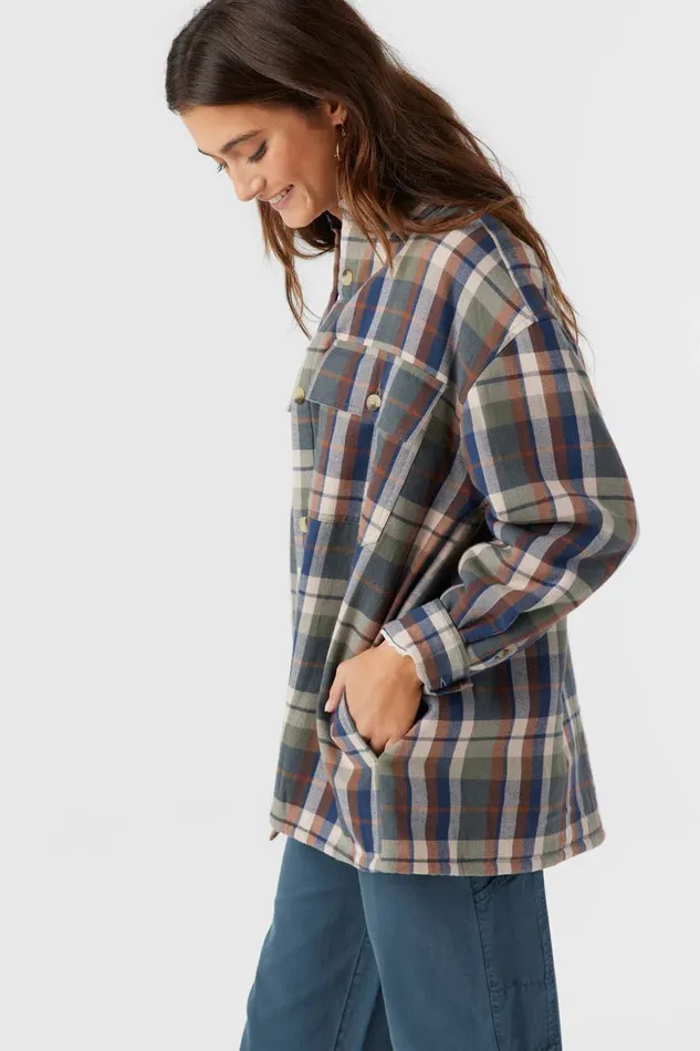 CHANCE HIGH PILE LINED FLANNEL JACKET Oil Green Women O039NEILL Clothing