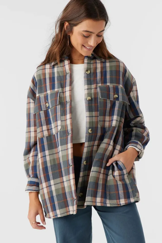 CHANCE HIGH PILE LINED FLANNEL JACKET Oil Green Women O039NEILL Clothing