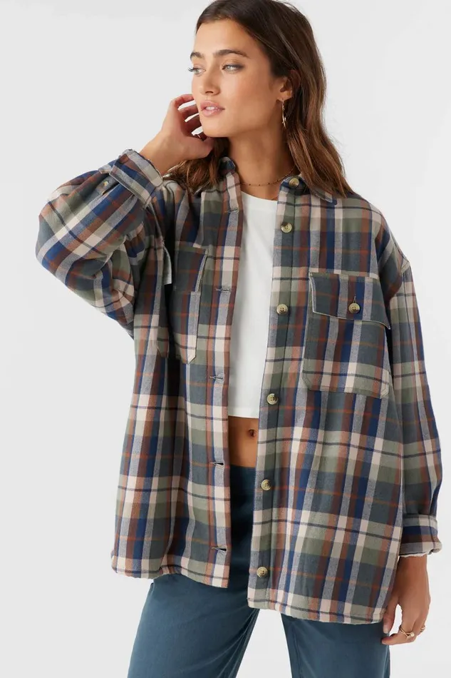 CHANCE HIGH PILE LINED FLANNEL JACKET Oil Green Women O039NEILL Clothing