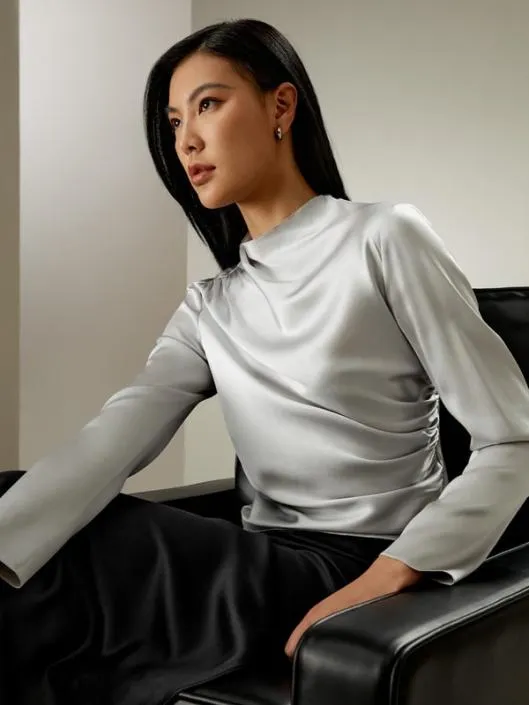 Charming Silk Blouse With Oblique Pleats Women Blouses Lilysilk Shirts