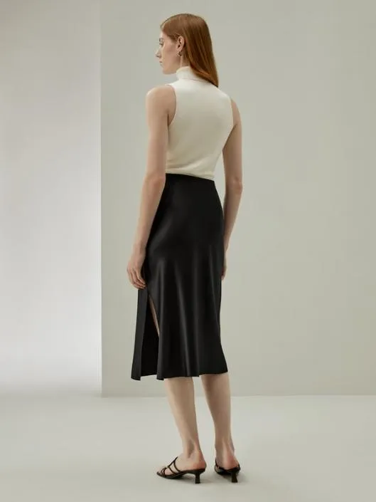 Chic And Elegant Minimalist Aesthetic Silk Poppy Skirt With Side Slit Women Lilysilk Bottoms