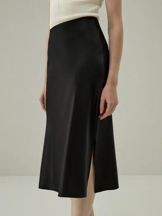 Chic And Elegant Minimalist Aesthetic Silk Poppy Skirt With Side Slit Women Lilysilk Bottoms