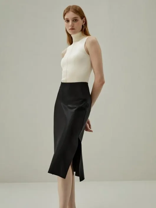 Chic And Elegant Minimalist Aesthetic Silk Poppy Skirt With Side Slit Women Lilysilk Bottoms