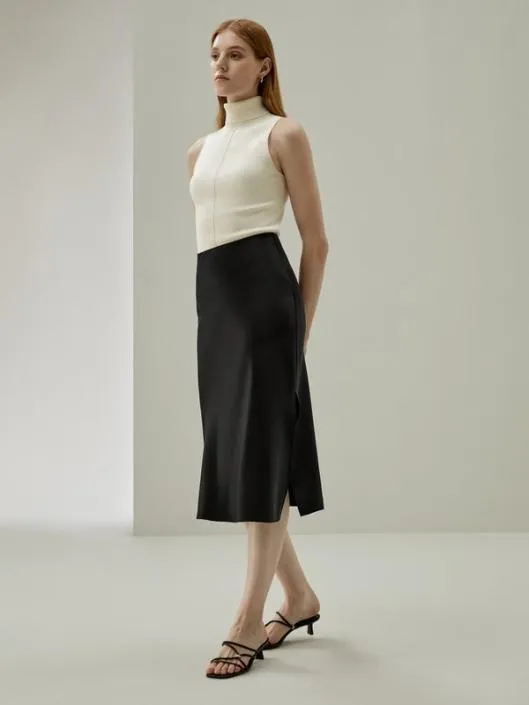 Chic And Elegant Minimalist Aesthetic Silk Poppy Skirt With Side Slit Women Lilysilk Bottoms