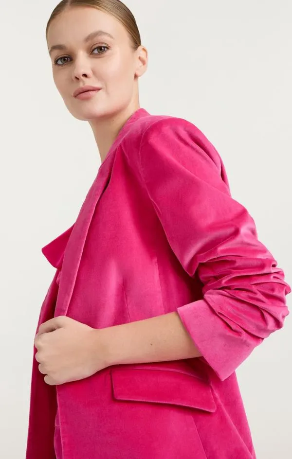 Cinq Sept Chenille Velvet Scrunched Cheyenne Blazer Pink Dahlia Women Blazers