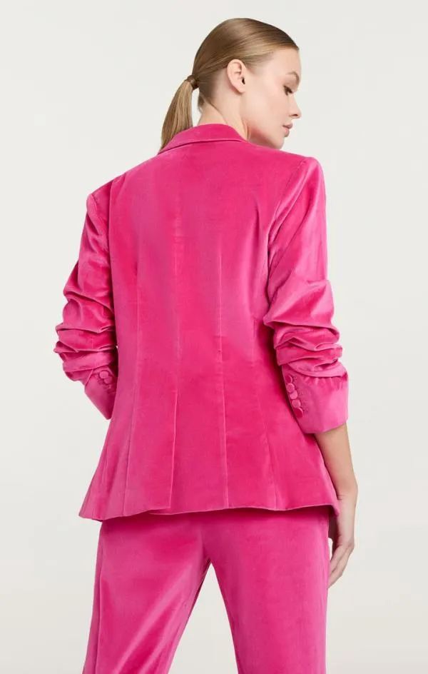 Cinq Sept Chenille Velvet Scrunched Cheyenne Blazer Pink Dahlia Women Blazers