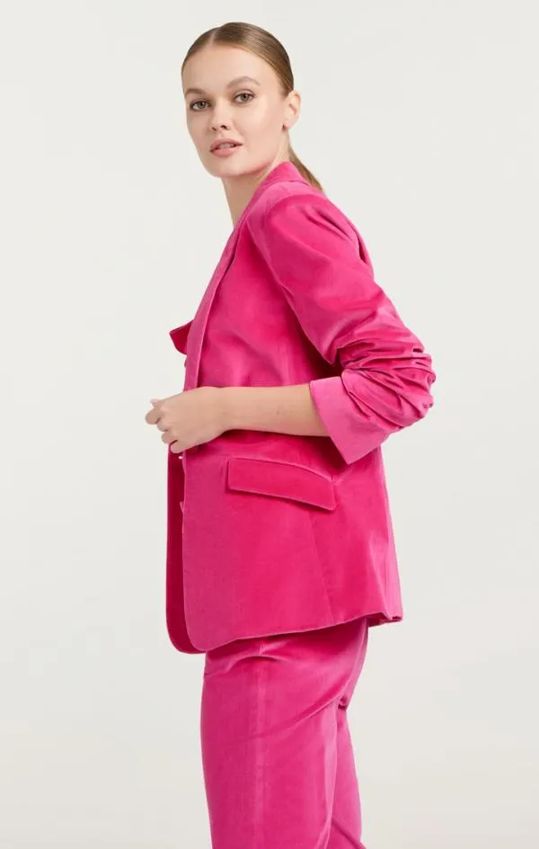 Cinq Sept Chenille Velvet Scrunched Cheyenne Blazer Pink Dahlia Women Blazers