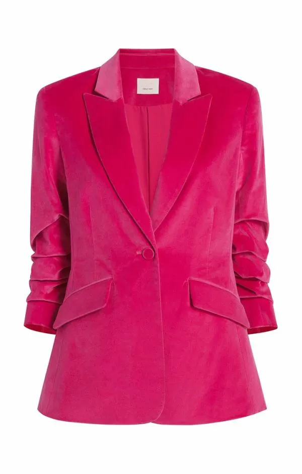 Cinq Sept Chenille Velvet Scrunched Cheyenne Blazer Pink Dahlia Women Blazers