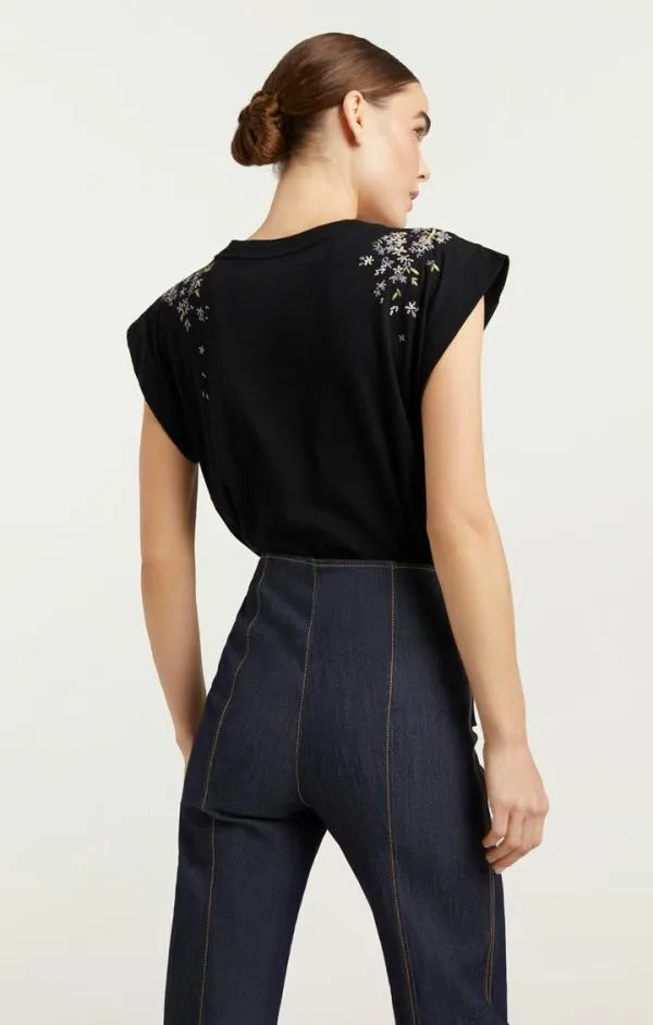Cinq Sept Lilac Vine Embellished Bella Tee Black Multi Women Tees