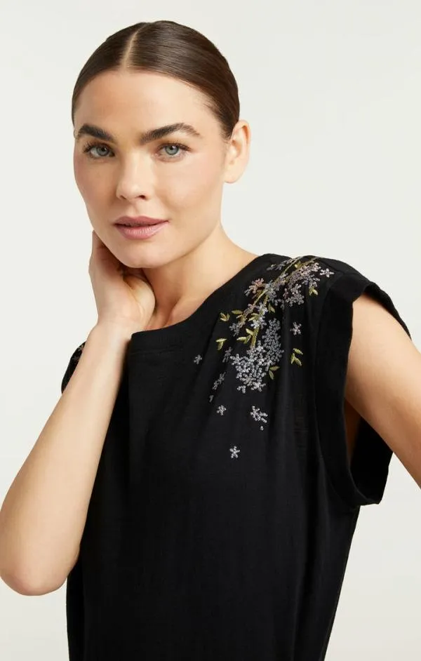 Cinq Sept Lilac Vine Embellished Bella Tee Black Multi Women Tees