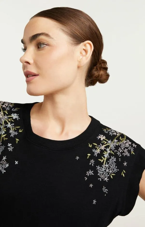 Cinq Sept Lilac Vine Embellished Bella Tee Black Multi Women Tees