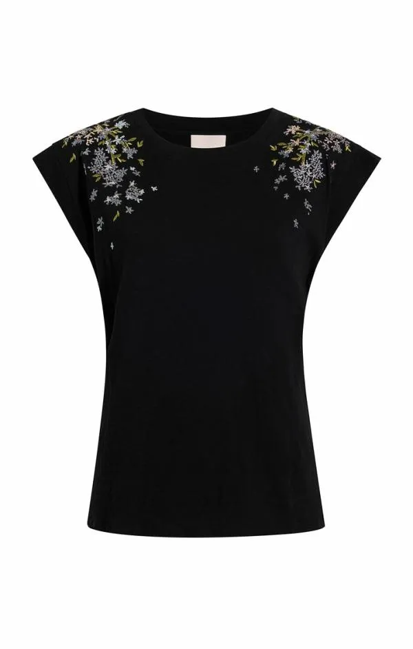 Cinq Sept Lilac Vine Embellished Bella Tee Black Multi Women Tees