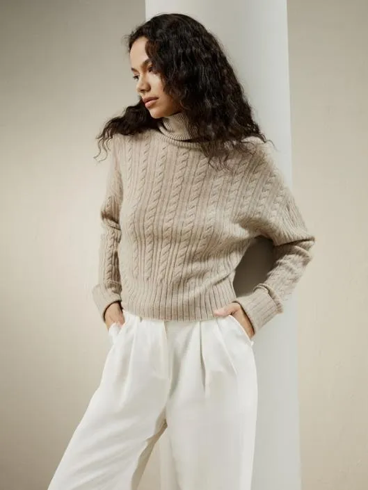 Clssic Cable Knit Turtleneck Sweater Women Lilysilk Knitwear