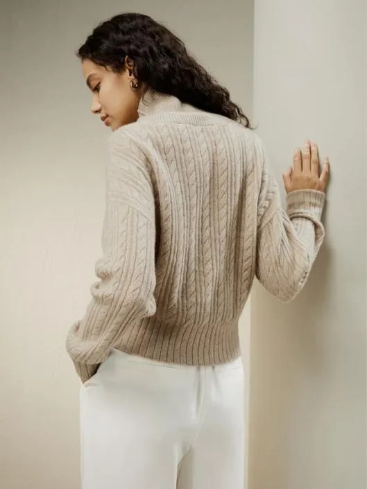 Clssic Cable Knit Turtleneck Sweater Women Lilysilk Knitwear