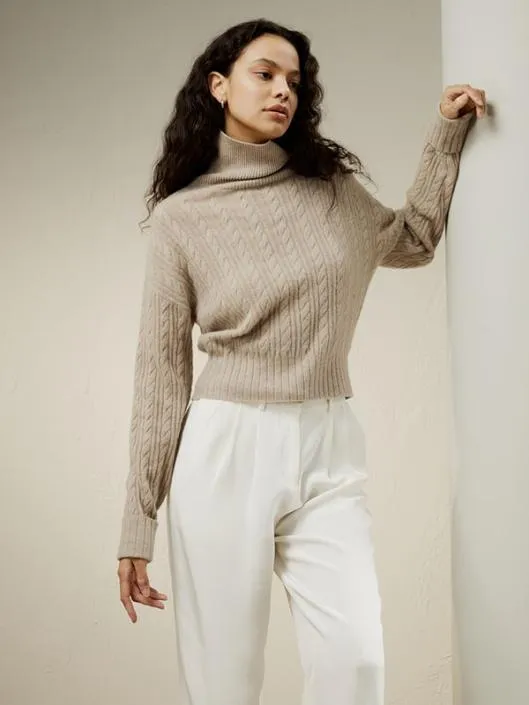 Clssic Cable Knit Turtleneck Sweater Women Lilysilk Knitwear