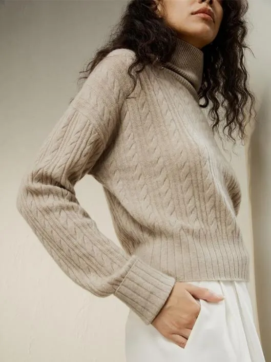 Clssic Cable Knit Turtleneck Sweater Women Lilysilk Knitwear