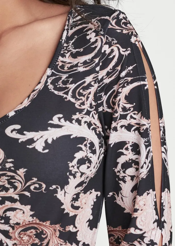 Coldshoulder Print Top Black Multi Women VENUS Long Sleeve Tops