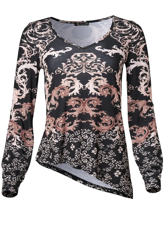 Coldshoulder Print Top Black Multi Women VENUS Long Sleeve Tops