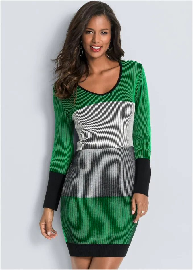 COLOR BLOCK SWEATER DRESS Green Women VENUS Short Dresses
