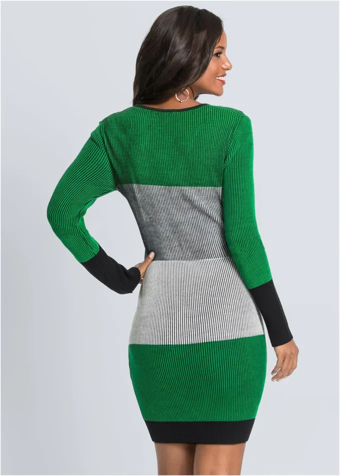 COLOR BLOCK SWEATER DRESS Green Women VENUS Short Dresses