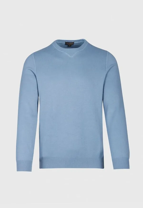 Cotton Crewneck Sweater Light Blue Mens Sweaters Paulstuart