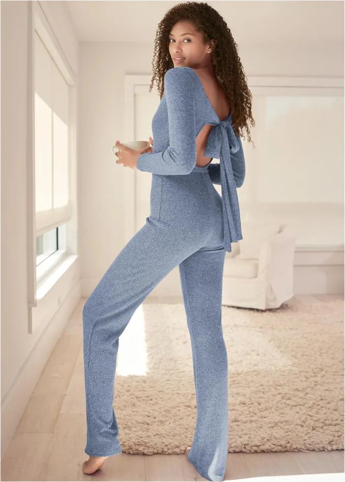 COZY BRUSHED RIB JUMPSUIT Blue Women VENUS Jumpsuits