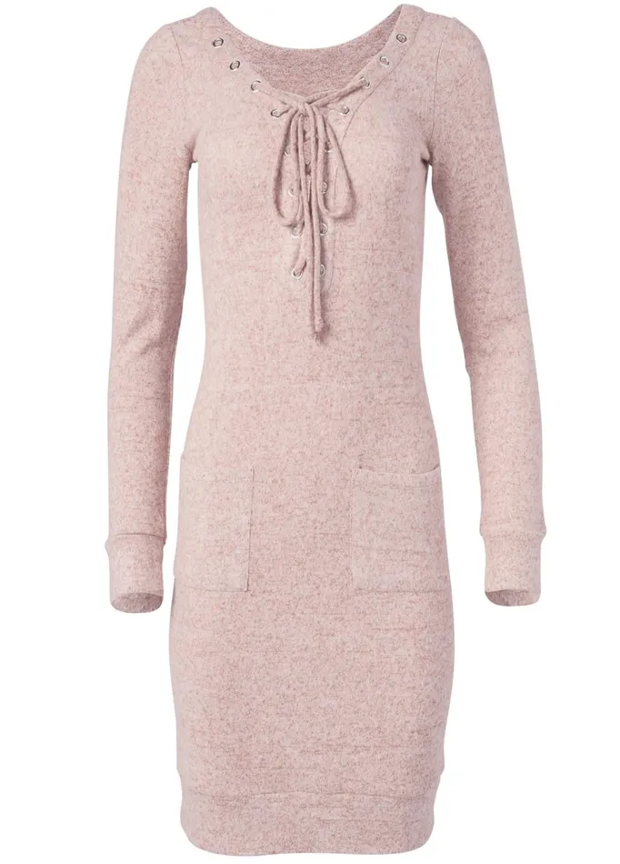Cozy Hacci LaceUp Sweatshirt Dress Pale Pink Women VENUS Cozy Loungewear