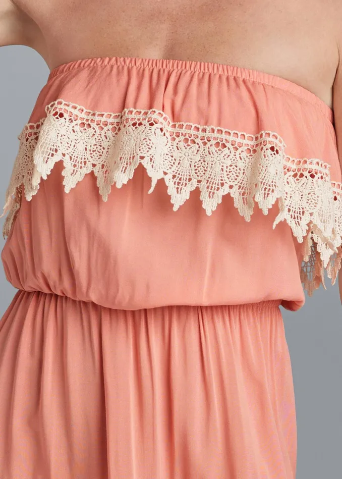 CROCHET DETAIL STRAPLESS DRESS Peach Women VENUS Sundresses