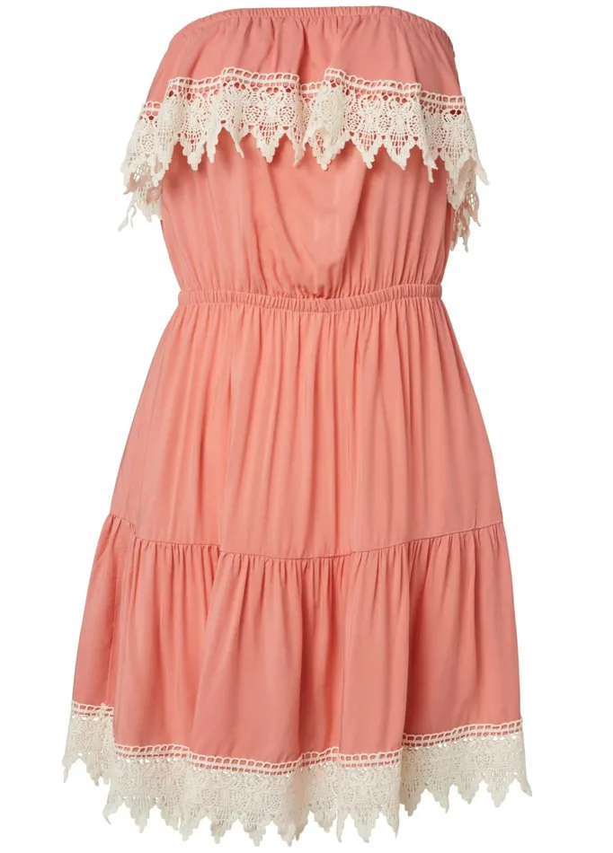 CROCHET DETAIL STRAPLESS DRESS Peach Women VENUS Sundresses