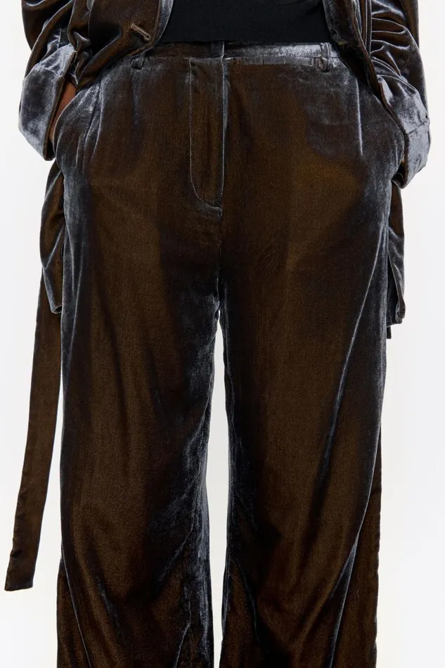 Dark Taupe Velvet Trousers Dark Taupe Women Bimba Y Lola Party Dark Taupe Velvet Trousers Dark Taupe Women Bimba Y Lola Party