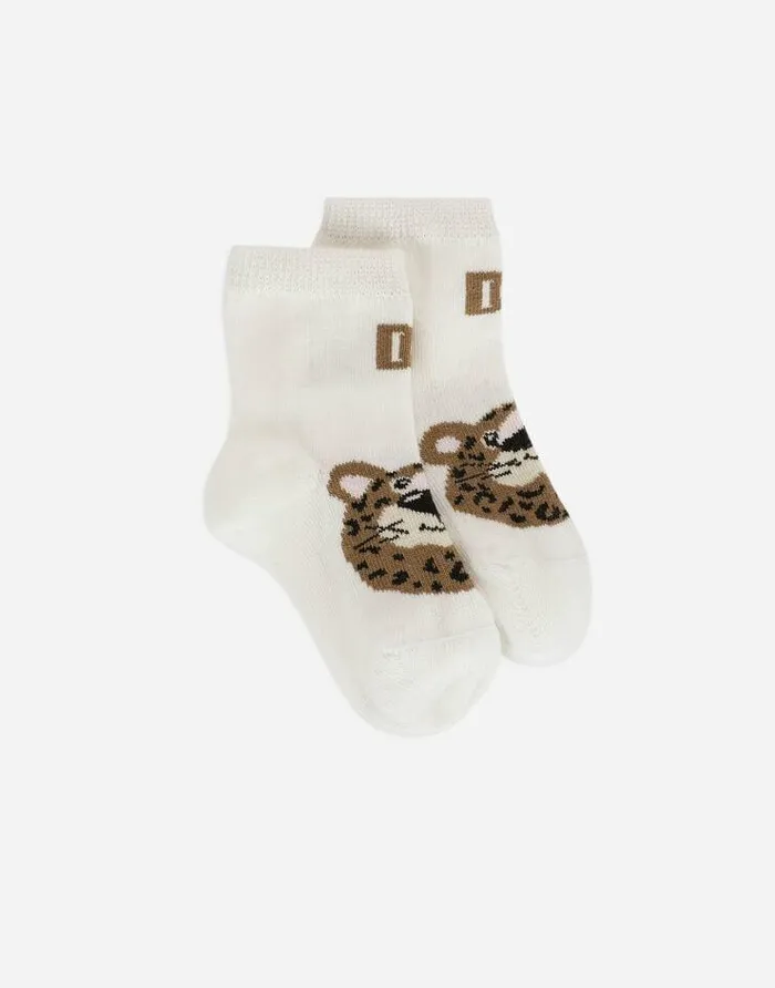 Dolce and Gabbana Accessories And Baby Carriers Children Baby Leopard Socks With Jacquard DG Logo Multicolor