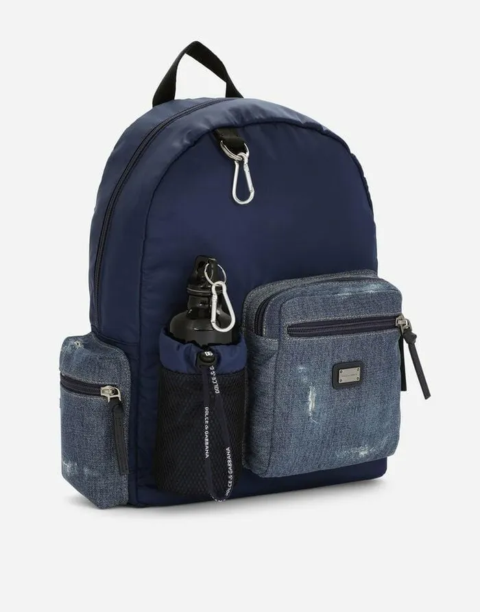Dolce and Gabbana Accessories Children Denim And Nylon Backpack With Logo Tag Blue Dolce and Gabbana Accessories Children Denim And Nylon Backpack With Logo Tag Blue
