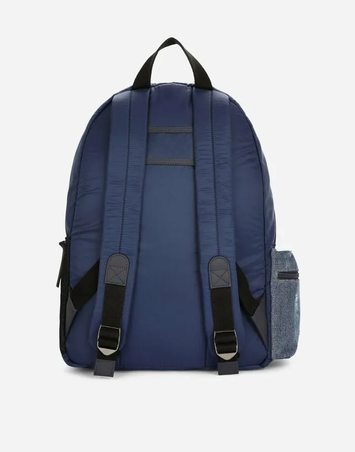 Dolce and Gabbana Accessories Children Denim And Nylon Backpack With Logo Tag Blue Dolce and Gabbana Accessories Children Denim And Nylon Backpack With Logo Tag Blue