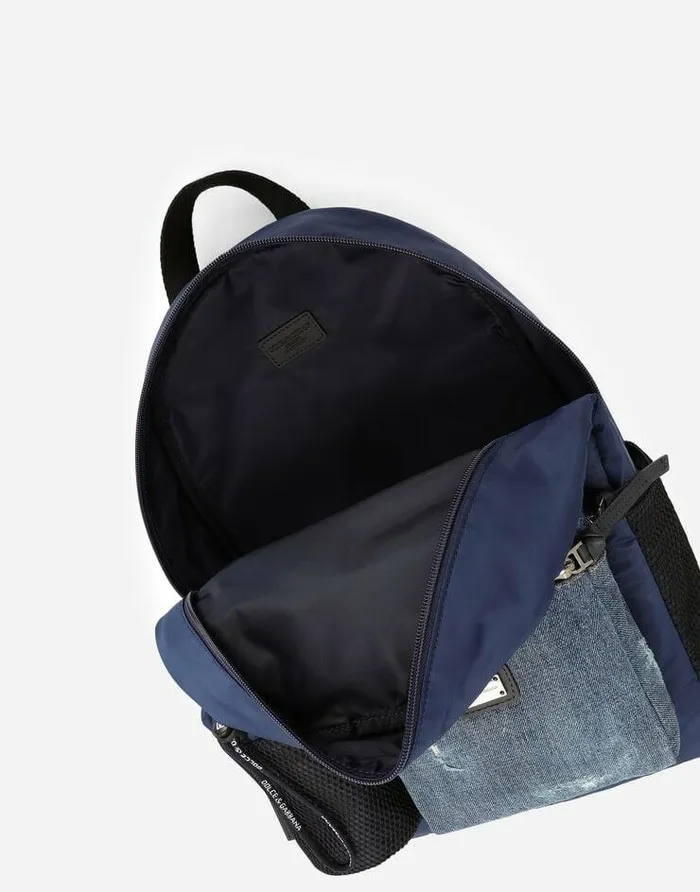 Dolce and Gabbana Accessories Children Denim And Nylon Backpack With Logo Tag Blue Dolce and Gabbana Accessories Children Denim And Nylon Backpack With Logo Tag Blue