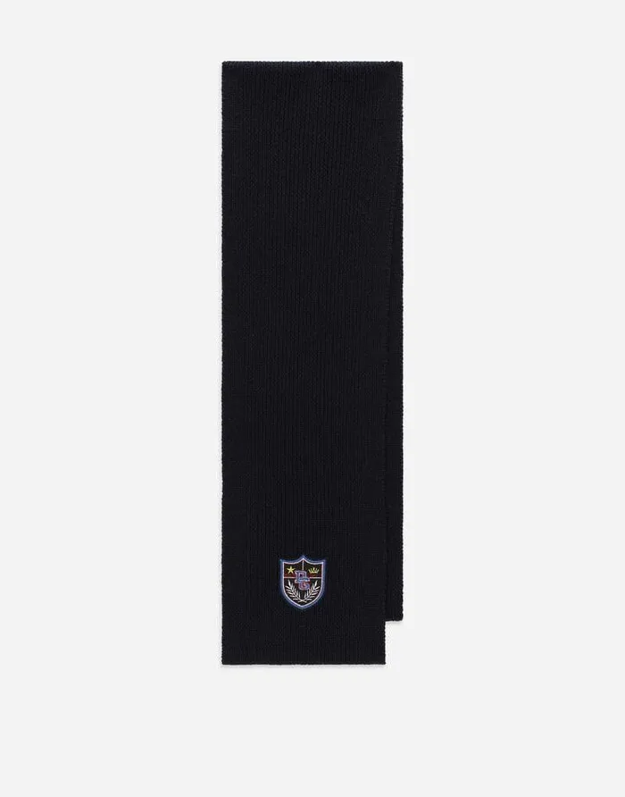 Dolce and Gabbana Accessories Children Knit Scarf With Crest Patch Blue