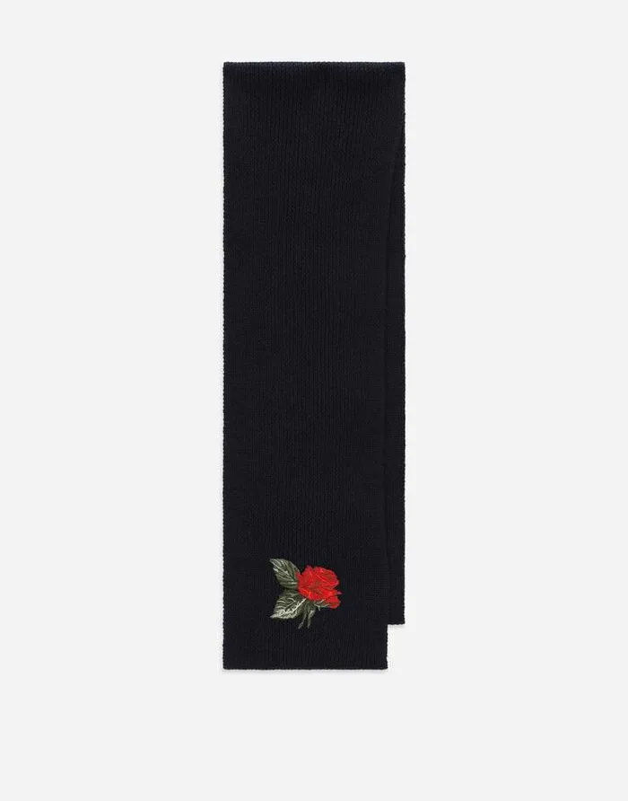 Dolce and Gabbana Accessories Children Ribbed Knit Scarf With Rose Patch Blue Dolce and Gabbana Accessories Children Ribbed Knit Scarf With Rose Patch Blue