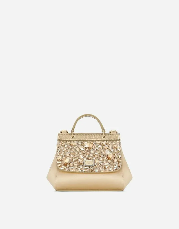 Dolce and Gabbana Accessories Children Satin Mini Sicily Handbag Gold