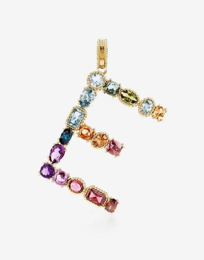 Dolce and Gabbana Alphabet Collection Women Rainbow Alphabet E 18 Kt Yellow Gold Charm With Multicolor Fine Gems Gold Dolce and Gabbana Alphabet Collection Women Rainbow Alphabet E 18 Kt Yellow Gold Charm With Multicolor Fine Gems Gold