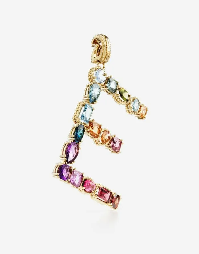 Dolce and Gabbana Alphabet Collection Women Rainbow Alphabet E 18 Kt Yellow Gold Charm With Multicolor Fine Gems Gold Dolce and Gabbana Alphabet Collection Women Rainbow Alphabet E 18 Kt Yellow Gold Charm With Multicolor Fine Gems Gold