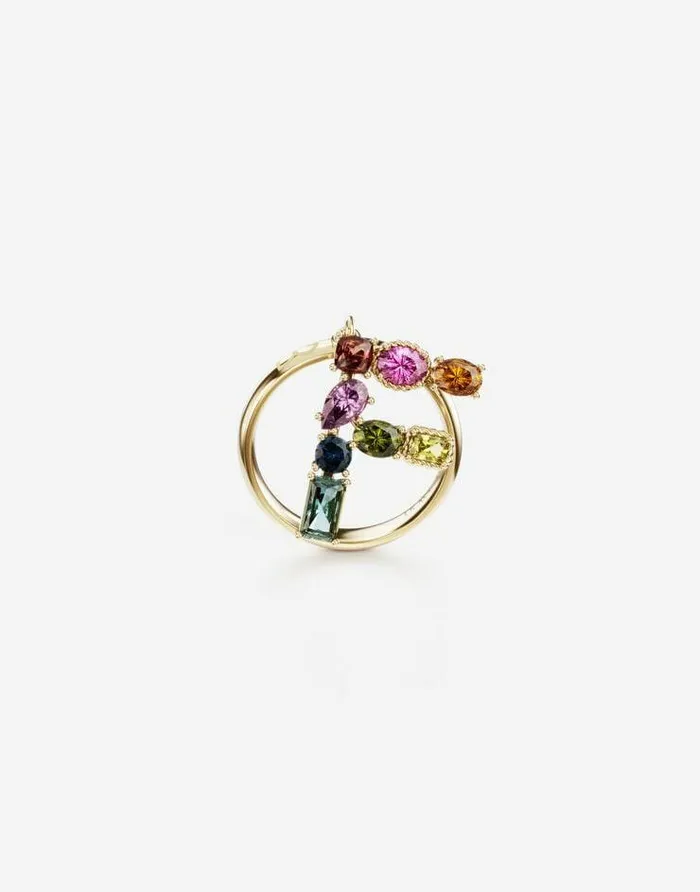 Dolce and Gabbana Alphabet Collection Women Rainbow Alphabet F Ring In Yellow Gold With Multicolor Fine Gems Gold Dolce and Gabbana Alphabet Collection Women Rainbow Alphabet F Ring In Yellow Gold With Multicolor Fine Gems Gold
