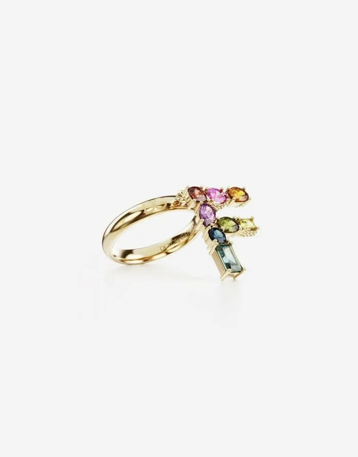 Dolce and Gabbana Alphabet Collection Women Rainbow Alphabet F Ring In Yellow Gold With Multicolor Fine Gems Gold Dolce and Gabbana Alphabet Collection Women Rainbow Alphabet F Ring In Yellow Gold With Multicolor Fine Gems Gold