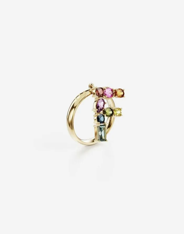 Dolce and Gabbana Alphabet Collection Women Rainbow Alphabet F Ring In Yellow Gold With Multicolor Fine Gems Gold Dolce and Gabbana Alphabet Collection Women Rainbow Alphabet F Ring In Yellow Gold With Multicolor Fine Gems Gold